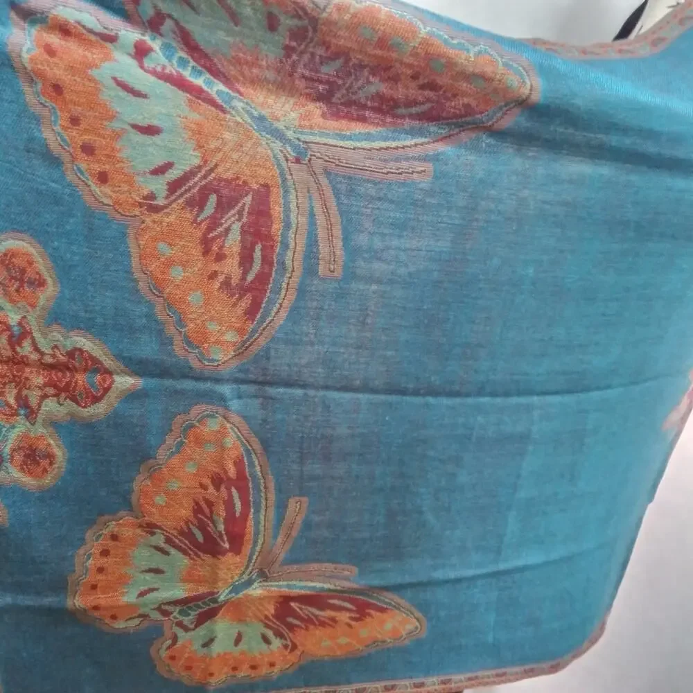 Blue Elegant Blue Butterfly Fringe Novelty Spring Summer Scarf Shawl